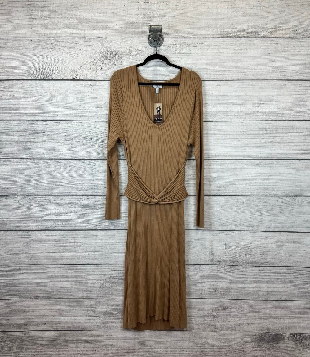 Sofia Jeans By Sofia Vergara Tan Ribbed Cutout Back Column Midi Dress Size XXL